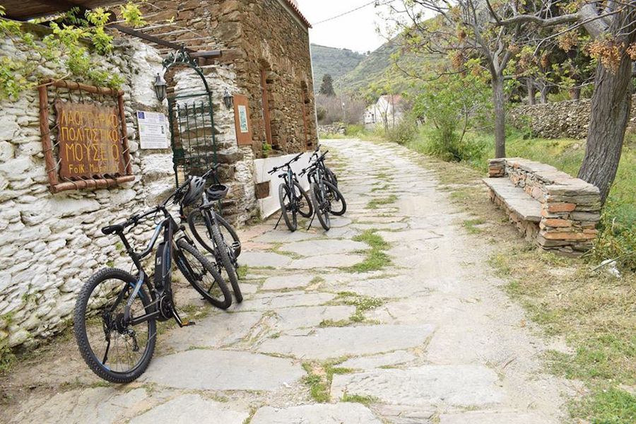 parked bicycles outside the 'Folk Museum' in the area of 'Aristaios' farm